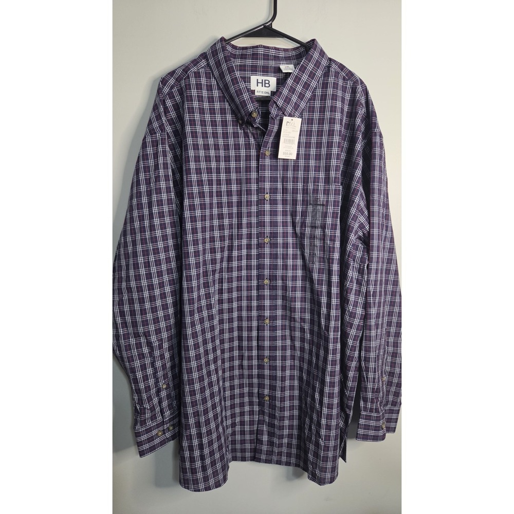 Synrgy DXL Blue Plaid Button Up Golf Wear Big And Tall 2x